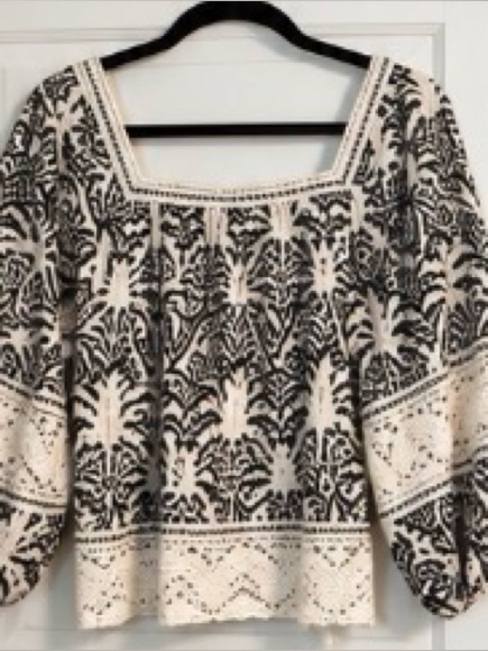 Panama Jack Boho Black & White Lace-Trim Peasant Top